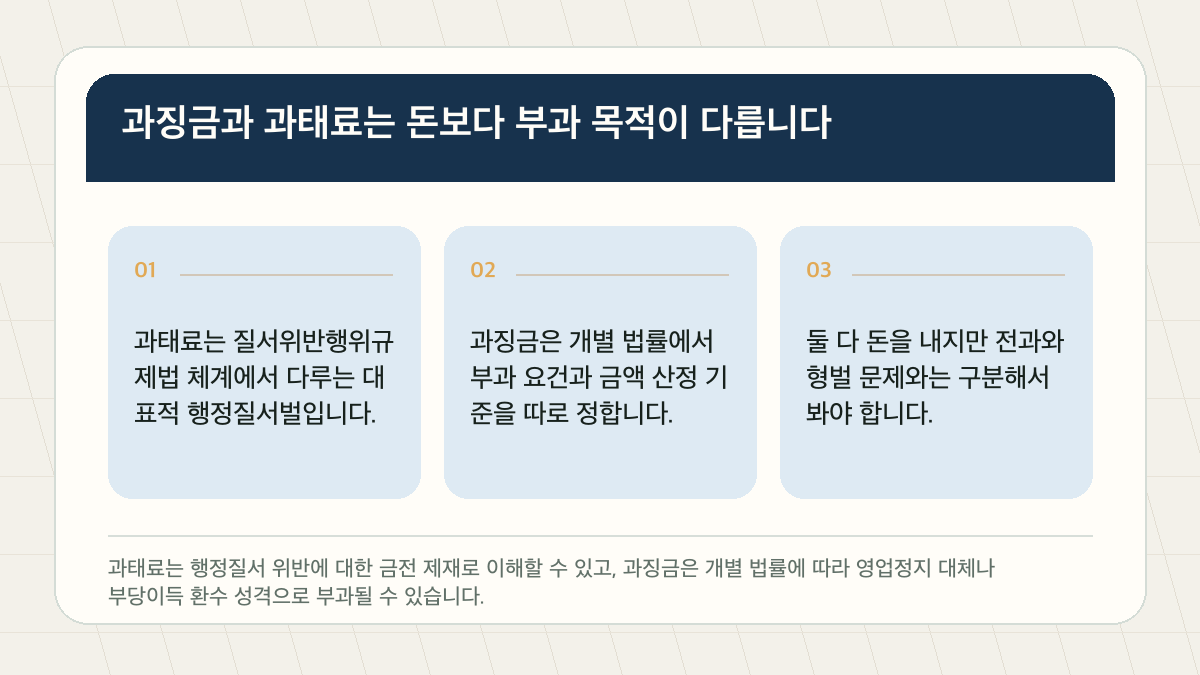 과징금 과태료 차이, 돈 내는 처분이 다 같은 건 아닙니다 핵심 확인 도표
