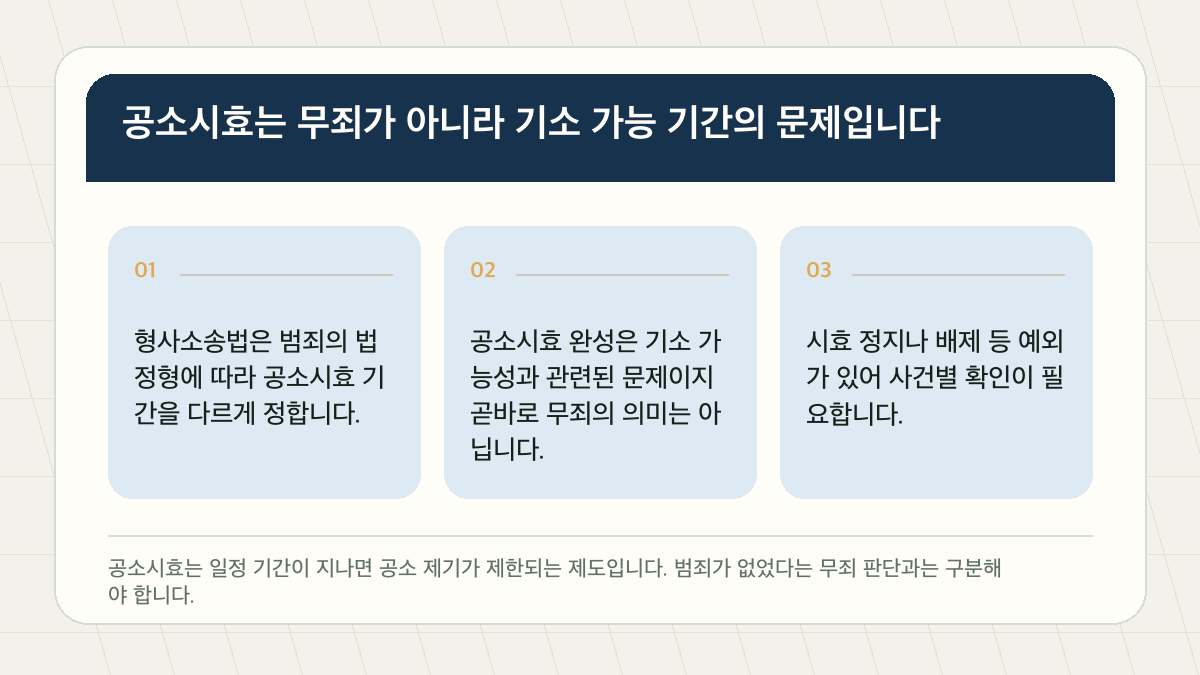 공소시효 뜻, 기간이 지나면 무죄가 되는 걸까 핵심 확인 도표